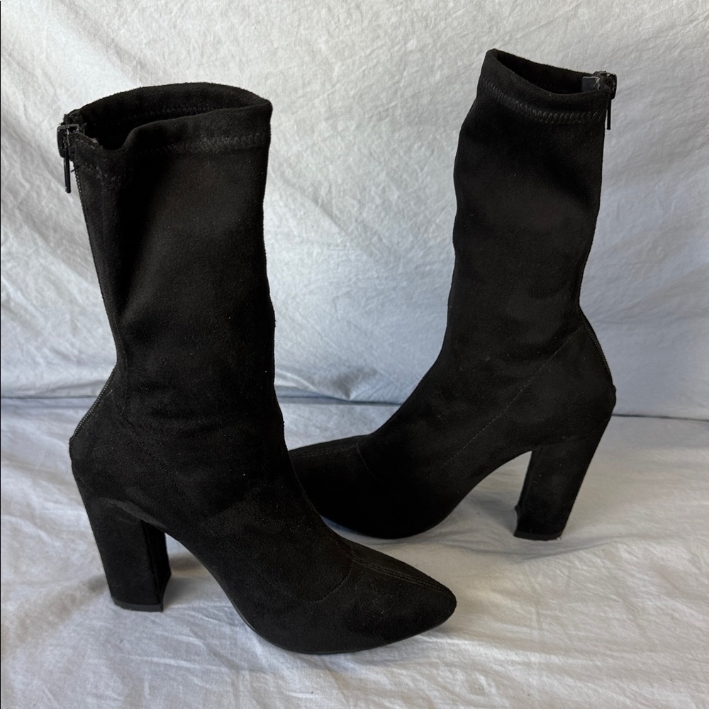 Elegant‎ Black Womens Ankle Boots Sleek Side Zip Block Heel Dress Booties Chic
